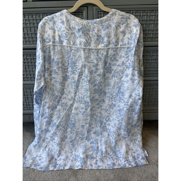 NWT J Jill Love Linen Blue Floral Long Sleeve Split Neck, 1X, $100 A17 - Picture 7 of 9